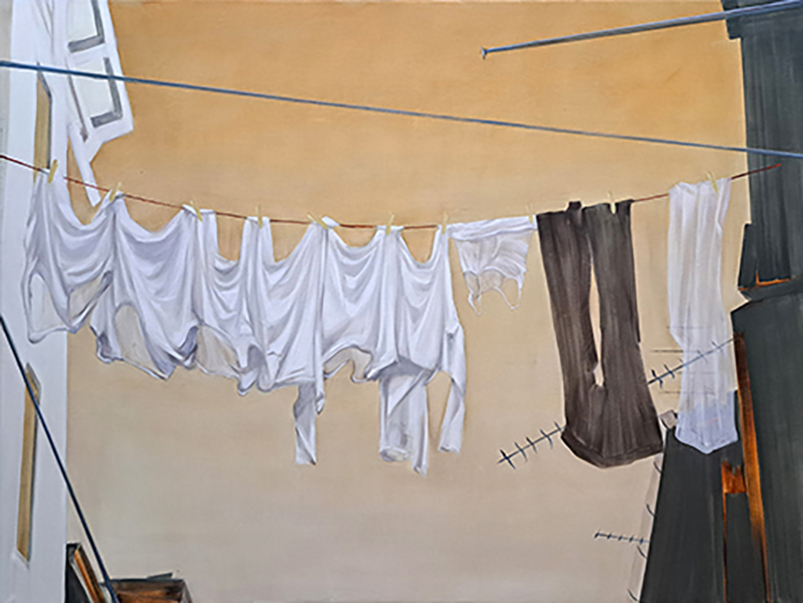 Naapurin pyykit öljy kankaalle 100x134cm 2025